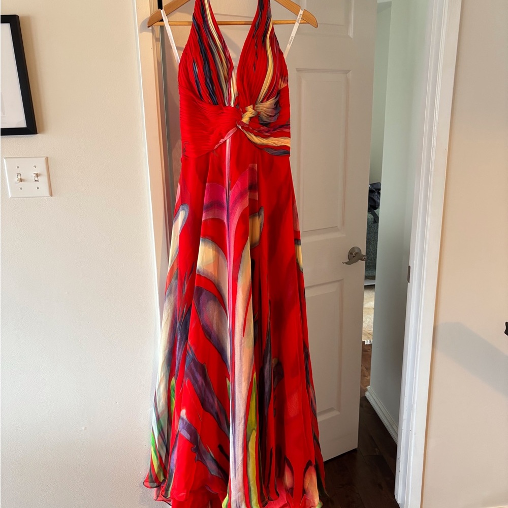 Prom Red Floral Halter Dress